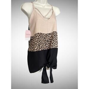 First Love Tie Front Tank Style Top, Strappy, Leopard, NWT, Small‎